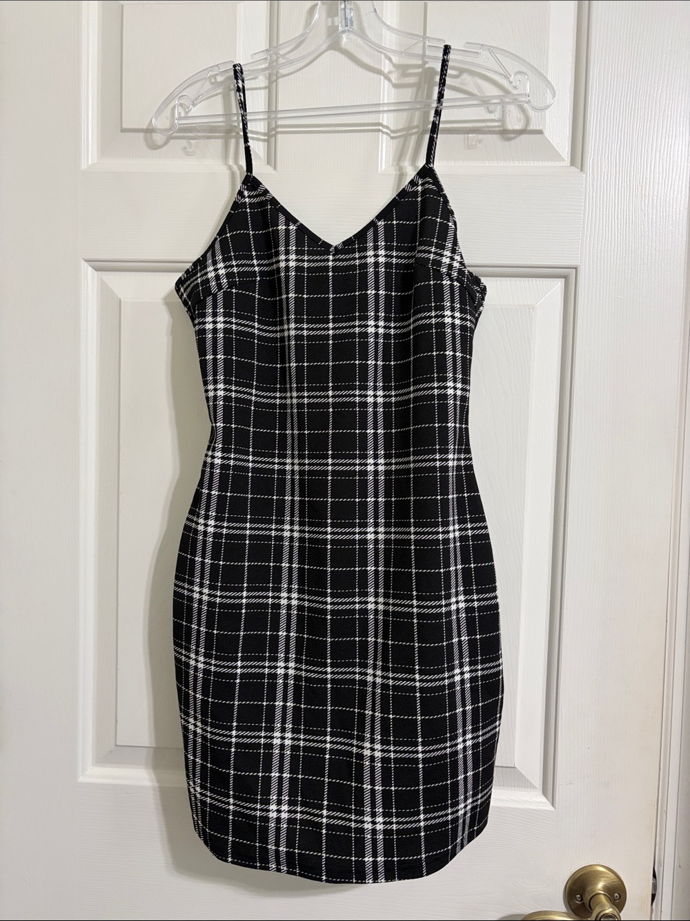 SHEIN Black & White Plaid Spaghetti-Strap Mini Dress